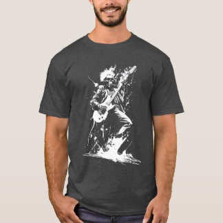 Camiseta Esqueleto Sofrido Tocando Violão Punk Rock Roll