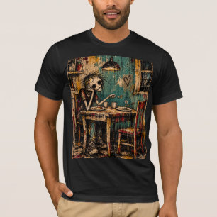 Camiseta Esqueleto Solitário à Mesa Arte Grunge Gótica Shi