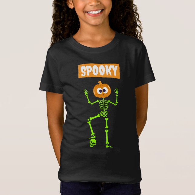 Camiseta Esqueleto Spooky com Cabeça de Abóbora (Frente)