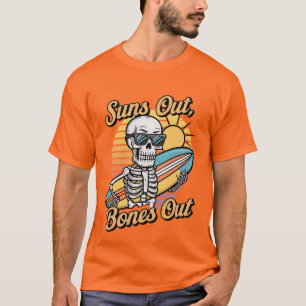 Camiseta Esqueleto surfatório de sol engraçado