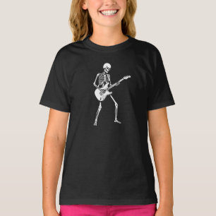 Camiseta esqueleto toca guitarra.
