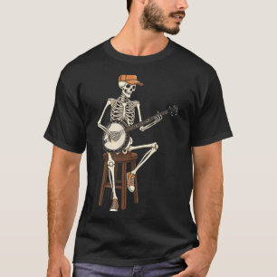 Camiseta Esqueleto Tocador de Banjo Halloween Engraçado Hom