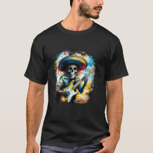 Camiseta Esqueleto Tocando Guitarra Aquarela Cinco De Maio