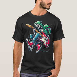 Camiseta Esqueleto Tocando Guitarra - Gráfico de Rock And R