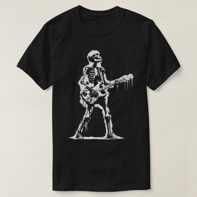 Camiseta esqueleto tocando rock (Frente do Design)