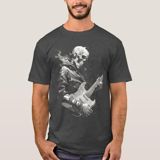 Camiseta Esqueleto tocando violão Rock Shredding Guitar 4 (Frente)