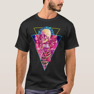Camiseta Esqueleto Vaporwave com Flores no Interior do Turm