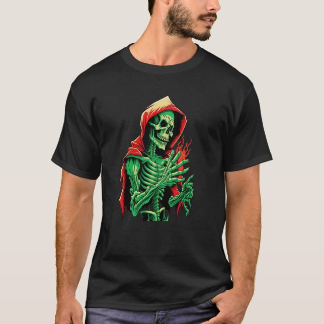 Camiseta Esqueleto Verde Gótico e oculto Pele de Morte Mort (Frente)