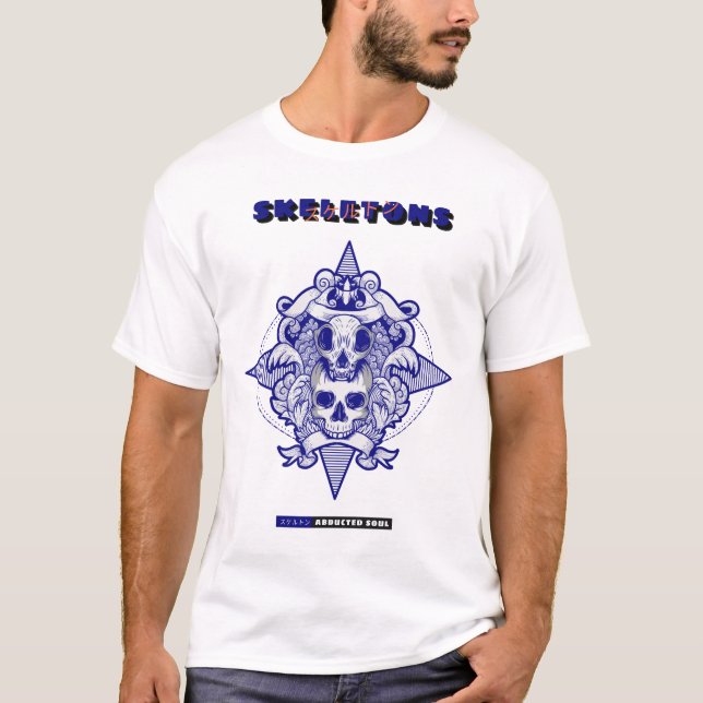 Camiseta ESQUELETÕES ALMA raptada | (Frente)