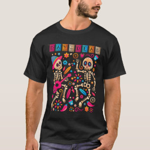 Camiseta Esqueletos Mexicanos Coloridos Dançantes - Dia dos