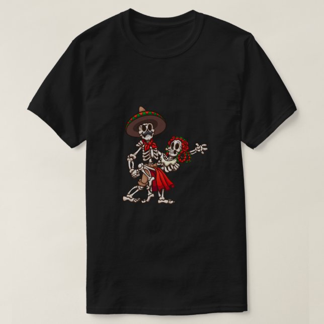 Camiseta esqueletos mexicanos dançarinos (Frente do Design)