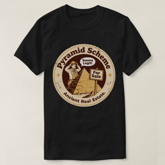 Camiseta Esquema da Pirâmide Arqueologia Divertida (Frente do Design)