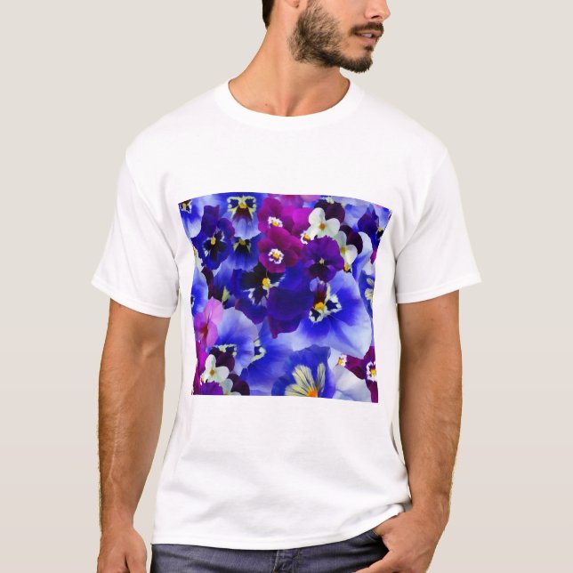Camiseta Esquema de Flor Azul (Frente)