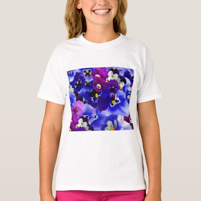 Camiseta Esquema de Flor Azul (Frente)