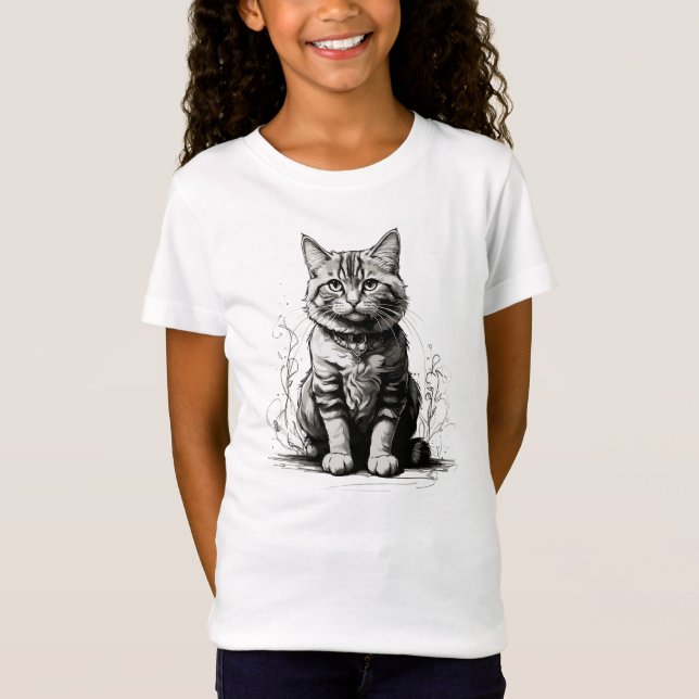 Camiseta Esquema do Lápis de Gato Bonito (Frente)