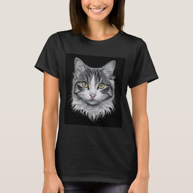 Camiseta Esquema ultra-mínimo, a lápis, com um gato (Frente)