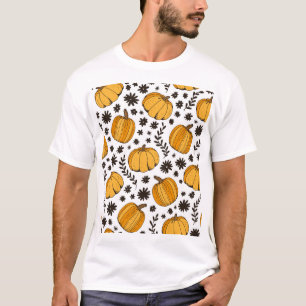 Camiseta Esquemas de abóbora: padrão sem costura desenhado