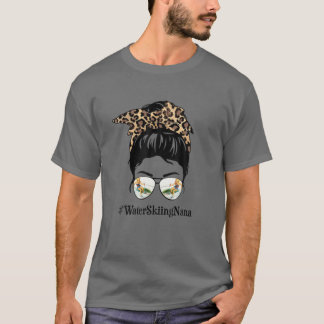 Camiseta Esqui Água Nana Messy Hair Bun Leopard Mulheres Mo