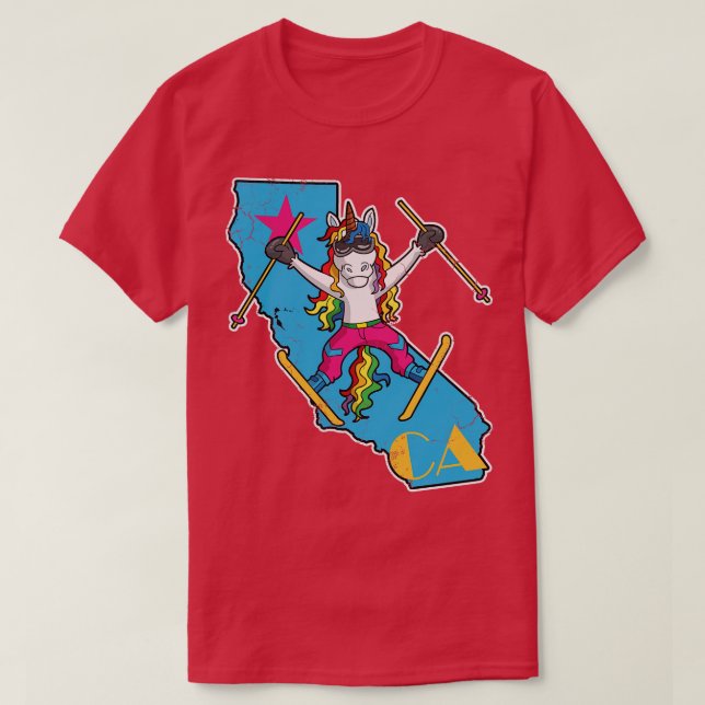 Camiseta Esqui da Califórnia - Unicórnio - Traço Retroativo (Frente do Design)