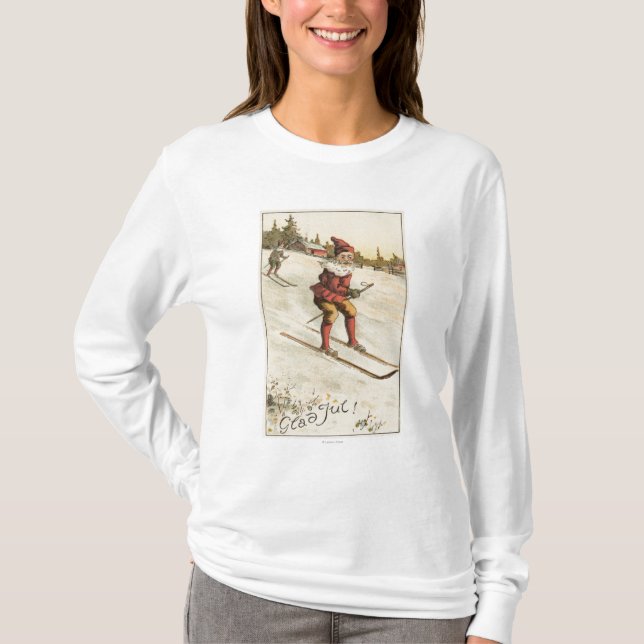 Camiseta Esqui de GreetingSanta do Natal (Frente)