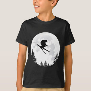 Camiseta Esqui - Esquiador Voando Pulando Sobre A Lua