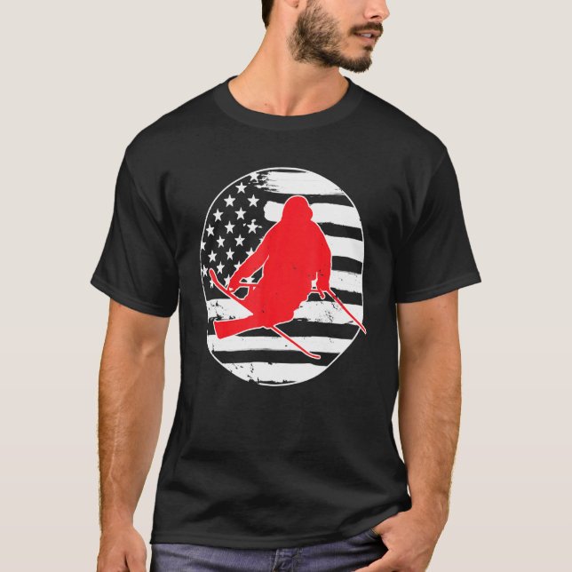 Camiseta Esqui Livre Americano Bandeira 4 De Julho Vin (Frente)