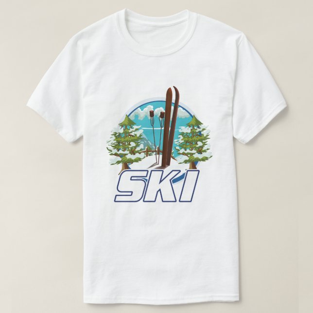 Camiseta Esqui, logotipo de pôster de esqui. (Frente do Design)
