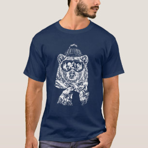 Camiseta Esqui Neve Viagem de Esqui Engraçado Urso de Esqui