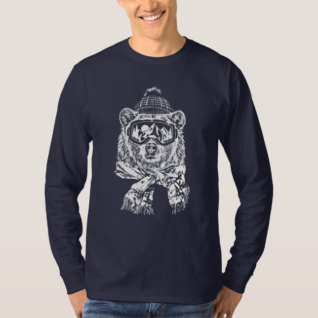 Camiseta Esqui Neve Viagem de Esqui Engraçado Urso de Esqui (Frente)