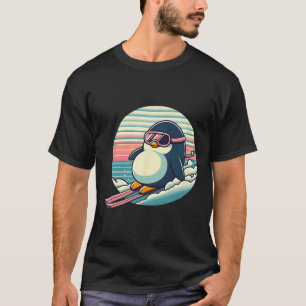 Camiseta Esqui Retro Pinguim Descida Pista de Neve Inverno 