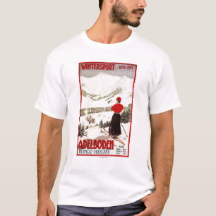 Camiseta Esquiador da mulher que negligencia o poster de