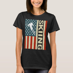 Camiseta esquiador de neve e esportes de inverno US Flag pa