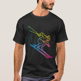 Camiseta Esquiador vaporwave gradiente arco-íris retrô inve