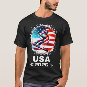 Camiseta Esquiadora Equipe Esqui EUA 2026 Esqui Bandeira Am