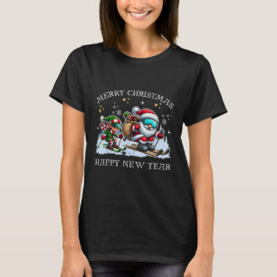 Camiseta Esquiar Papai Noel E Elf Engraçado Feriado Ski Win