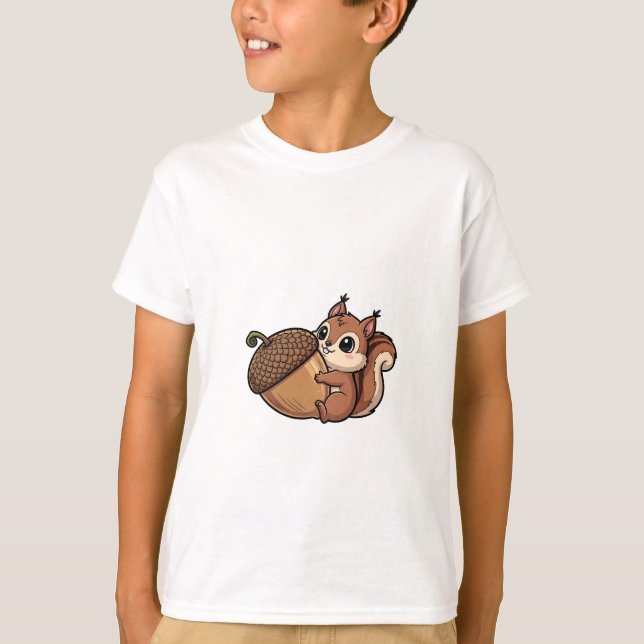 Camiseta Esquilo Abraçando um Grande Carrasco para Crianças (Frente)