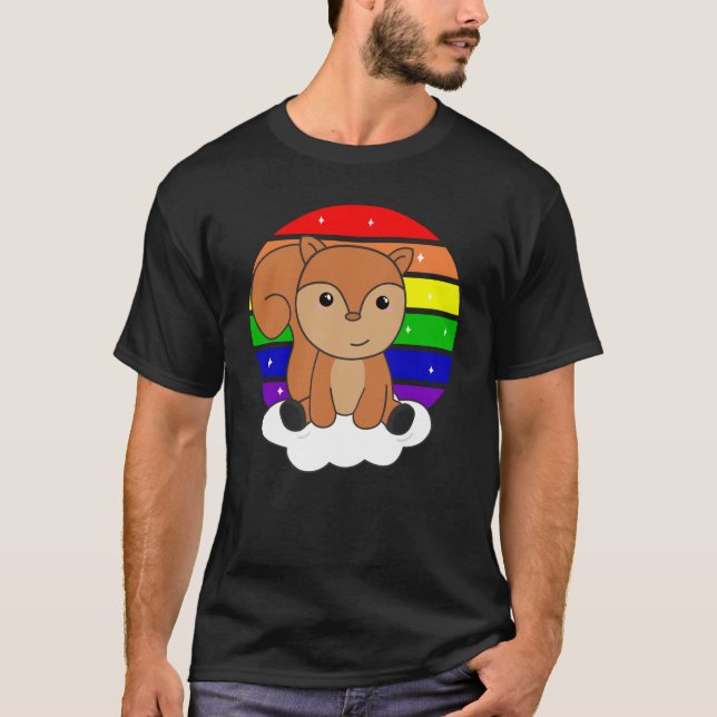 Camiseta Esquilo Arco-Íris Glitter Kawaii Croissant (Frente)