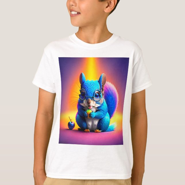 Camiseta Esquilo Azul Comendo Uma Fruta (Frente)