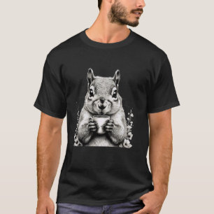 Camiseta Esquilo Bebendo Café Fofa Vida Selvagem Amor pela