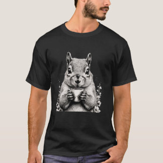 Camiseta Esquilo Bebendo Café Fofa Vida Selvagem Natureza A