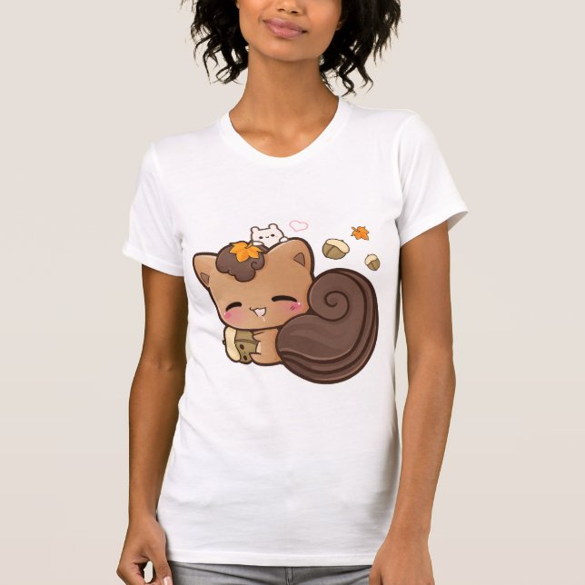Camiseta Esquilo bonito do chibi com castanha do kawaii (Frente)