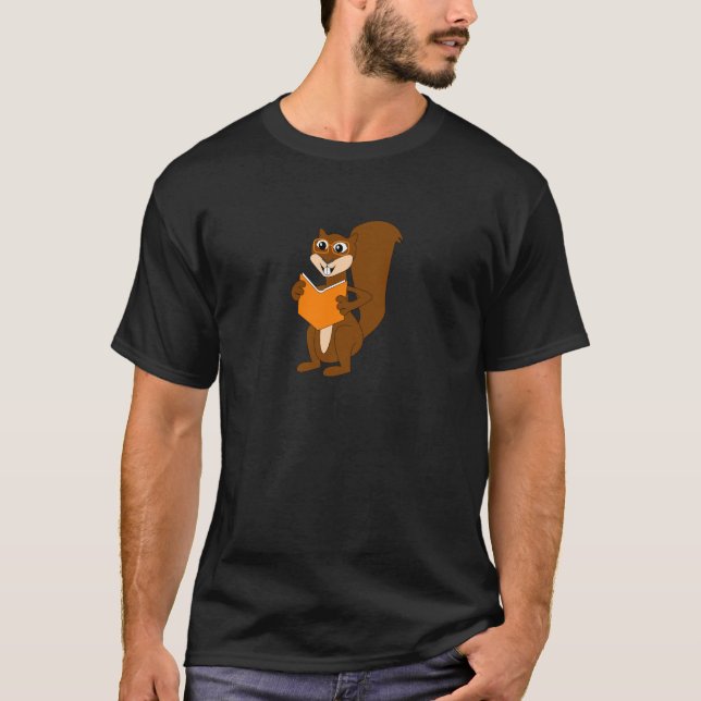 Camiseta Esquilo bonito dos desenhos animados com o livro (Frente)
