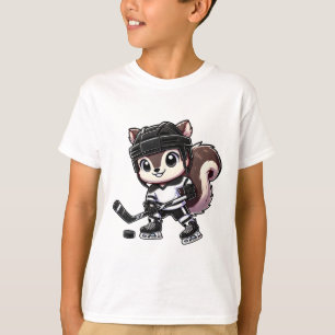 Camiseta Esquilo Chibi se Divertindo Jogando Hóquei no Gelo