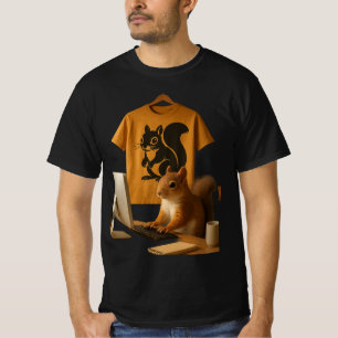 Camiseta Esquilo-Cinto e Camisa-Laptop Gráfico