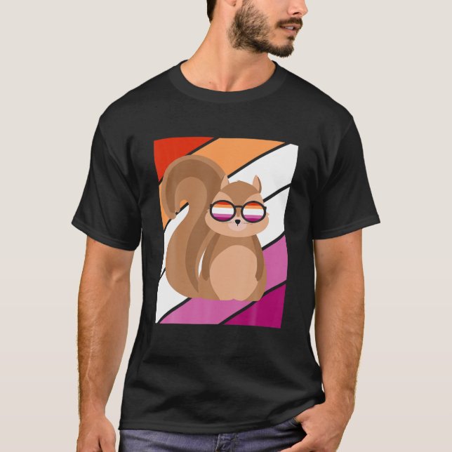 Camiseta Esquilo com bandeira lésbica de orgulho LGBTQ Orto (Frente)