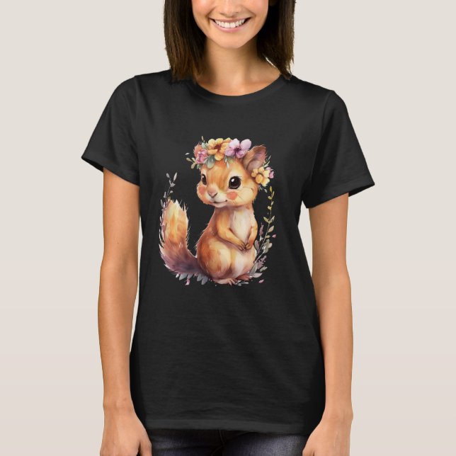 Camiseta esquilo com flores e esquilo giro (Frente)