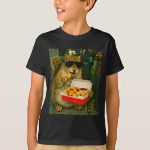 Camiseta Esquilo comendo nugget de frango meme urbano retrô