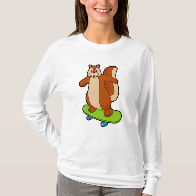 Camiseta Esquilo como Patinador com skate (Frente)