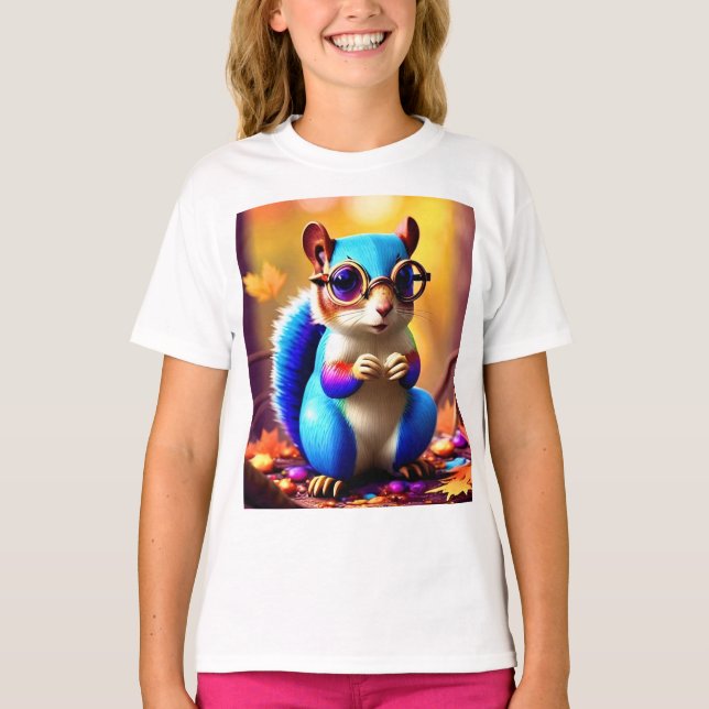 Camiseta Esquilo de desfoque em branco com vidro (Frente)