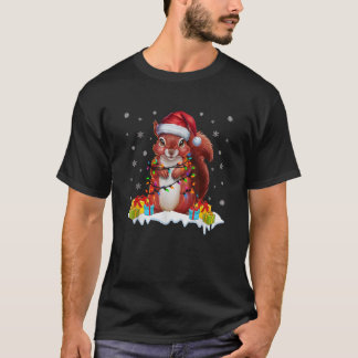Camiseta Esquilo de Iluminação Xmas Vestindo Santa Hat Ugly